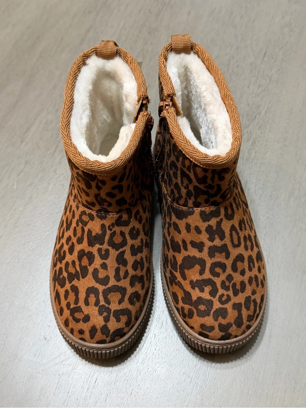 Cat & Jack Girls' Leopard Print Faux Fur Lined Boots - Brown/Black